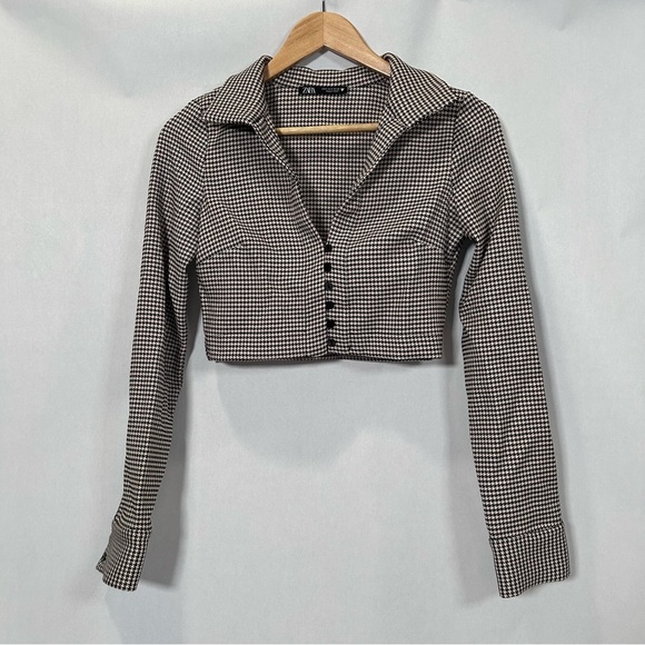 Zara Houndstooth Cropped Blazer - Picture 1 of 8